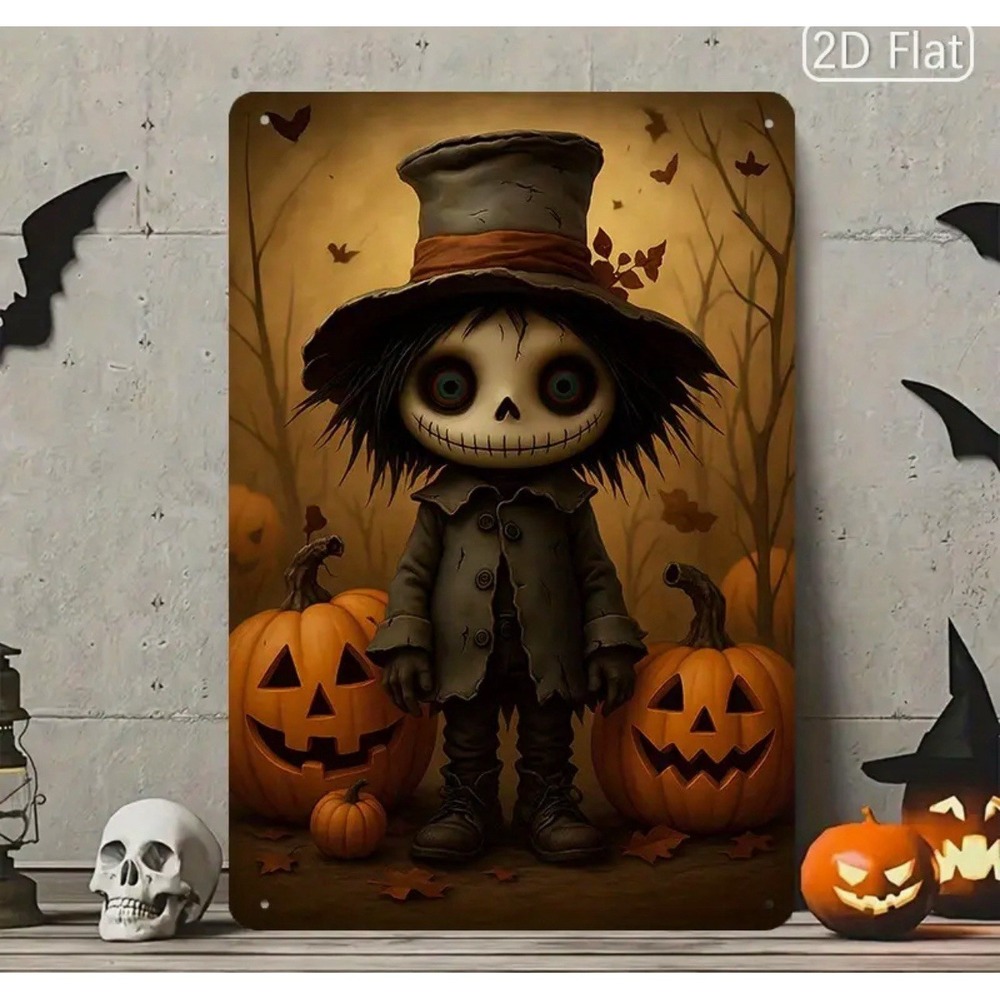 New Vintage Halloween Tin Metal Sign Plaque 8x12 Decoration Skelton Pumpkins